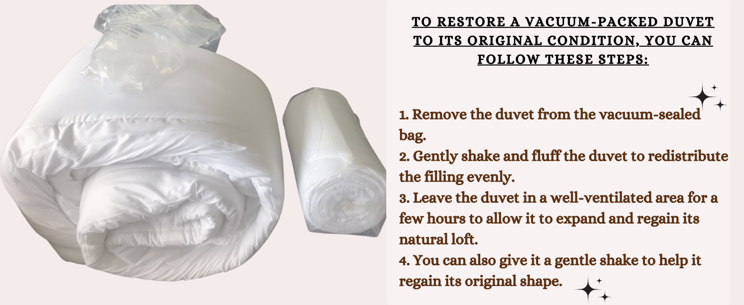 Vacuum packed duvet restore UK,Revive vacuum packed duvet UK, How to make a vacuum packed duvet fluffy again UK, Fluff up vacuum packed duvet UK
