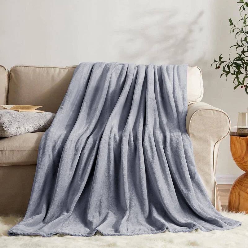 Lightweight Reversible Faux Fur Throw Fleece Blanket For Sofa & Bed