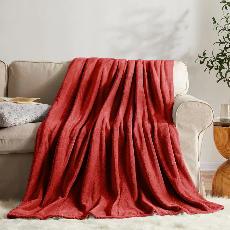 Lightweight Reversible Faux Fur Throw Fleece Blanket For Sofa & Bed