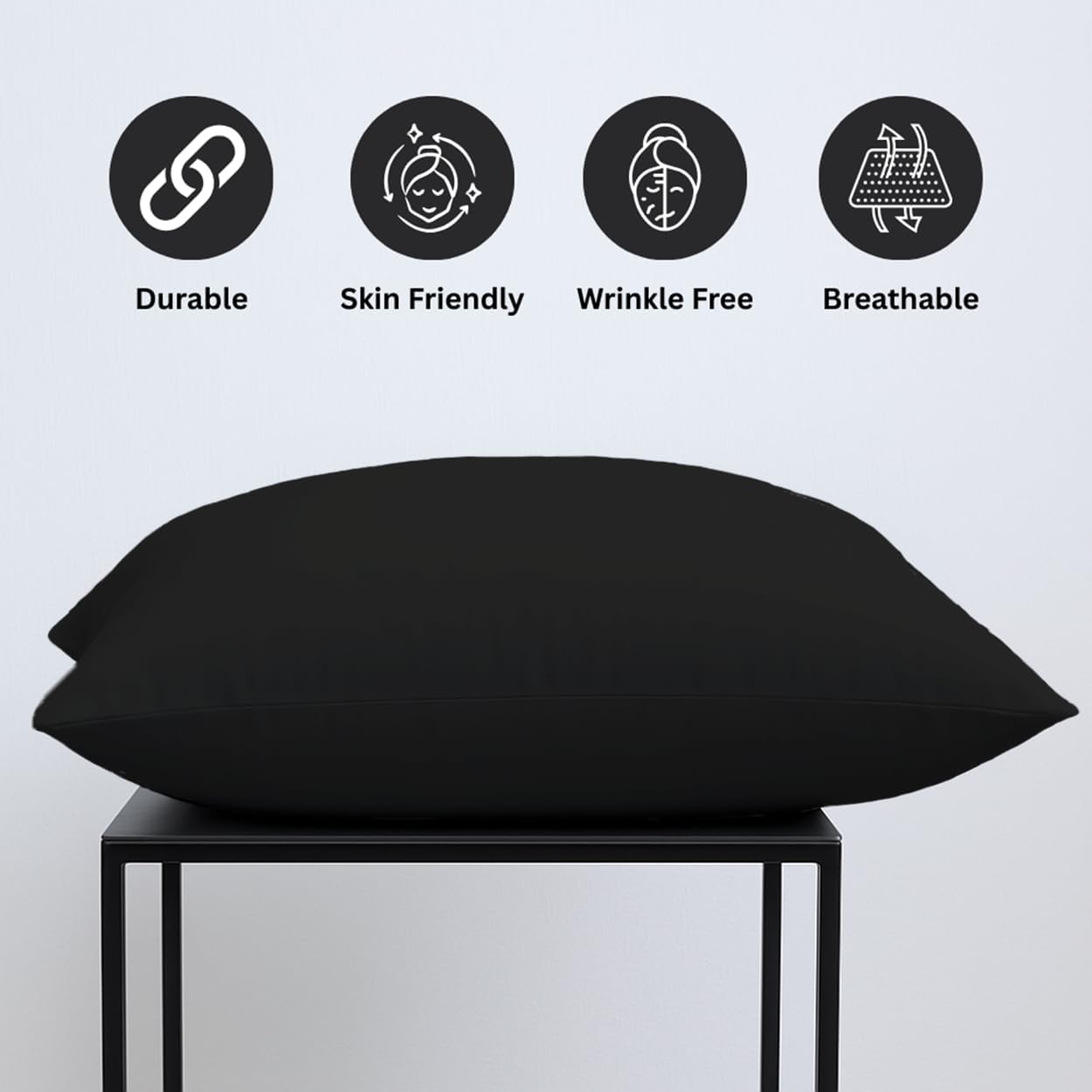 Pillow Cases pack of 2 Black Pillow Covers 50X75CM Hotel Quality Poly Cotton