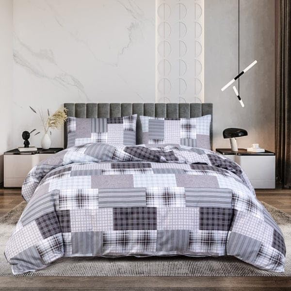 Breathable Microfibre Quilt Duvet Cover Set With Fitted Sheet and Pillow Case – Complete Bedding Set