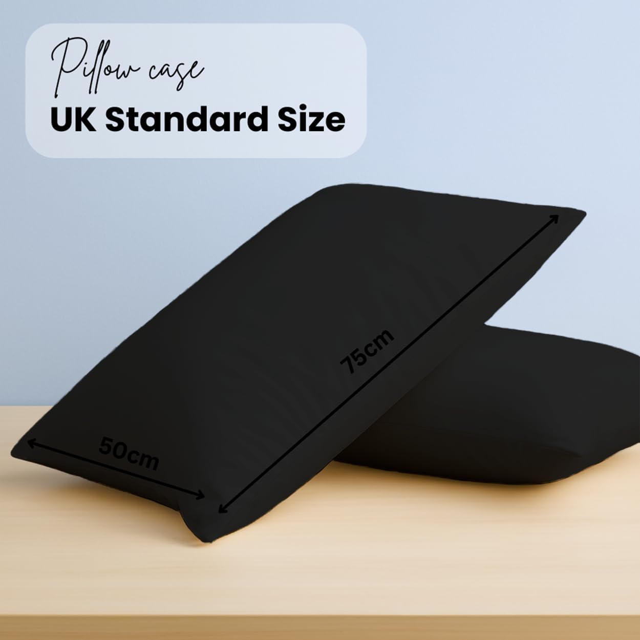 Pillow Cases pack of 2 Black Pillow Covers 50X75CM Hotel Quality Poly Cotton