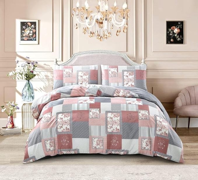 Breathable Microfibre Quilt Duvet Cover Set With Fitted Sheet and Pillow Case – Complete Bedding Set