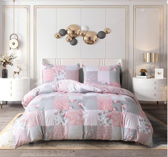 Breathable Microfibre Quilt Duvet Cover Set With Fitted Sheet and Pillow Case – Complete Bedding Set