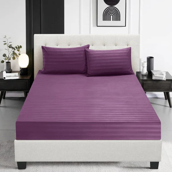 Elastic Edges Breathable Satin Stripe 30 Cm Deep Pocket Fitted Sheet