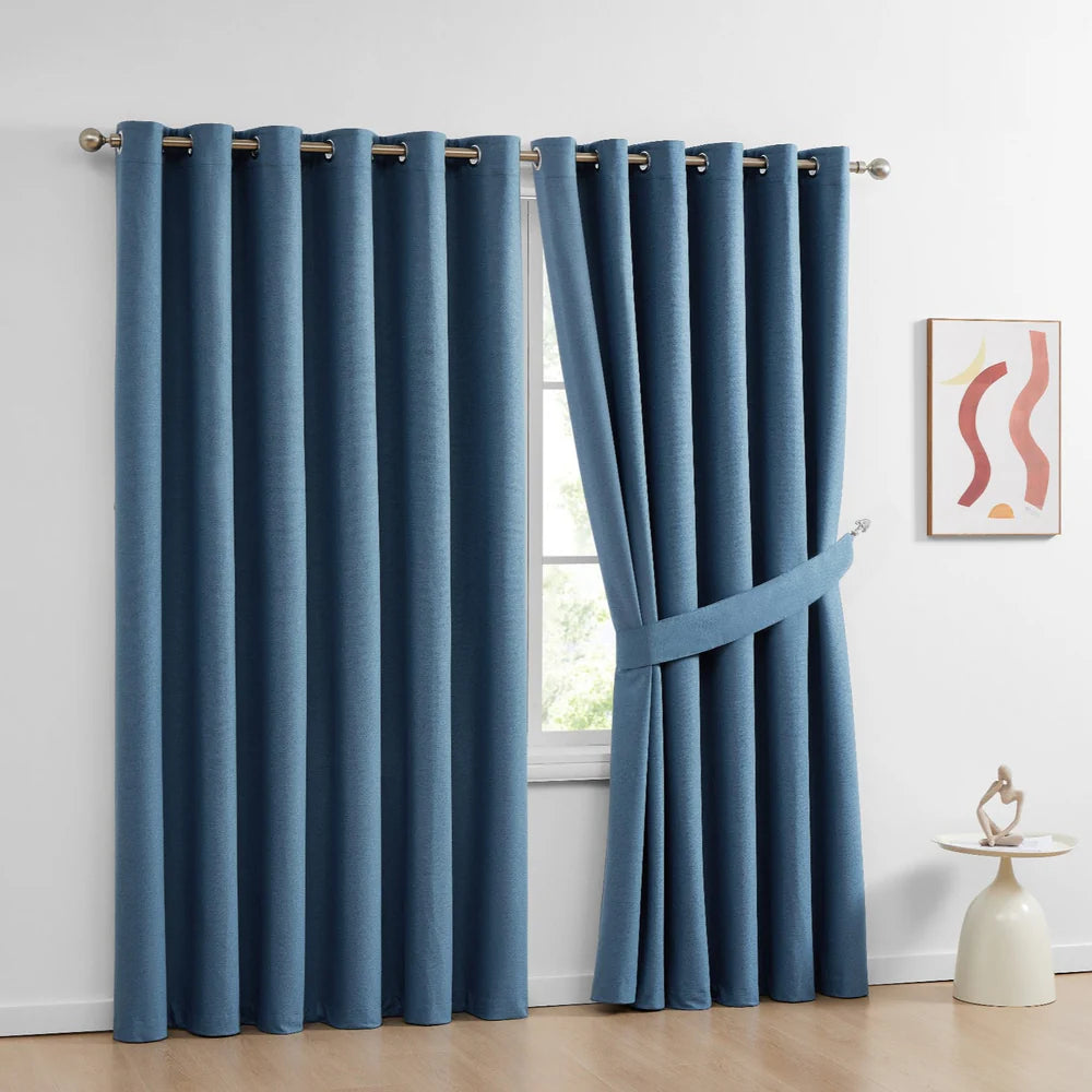 Thermal Insulated Heavy Eyelet Ring Top Blackout Living Room Curtains– Complete Set with 2 Curtain Panels + Tie Bags