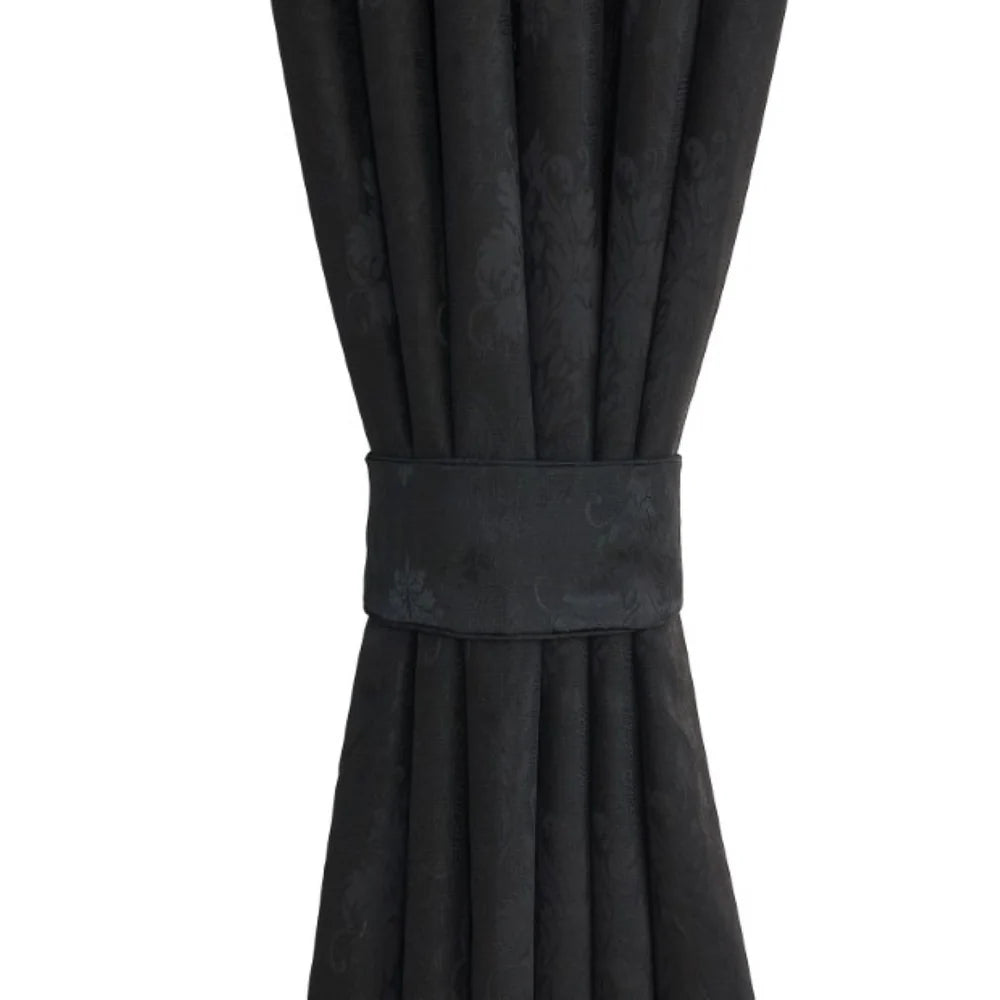 Virginia Fully Lined Jacquard Ring Top Curtains for Windows – Complete Set with 2 Curtain Panels + 2 Tie Backs