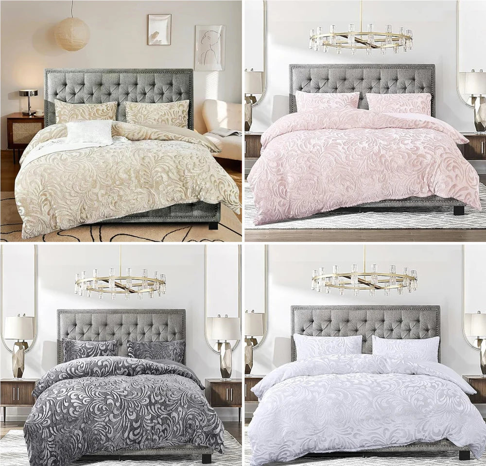 Pressed Velvet Teddy Fleece Duvet Cover Set With Pillow Case