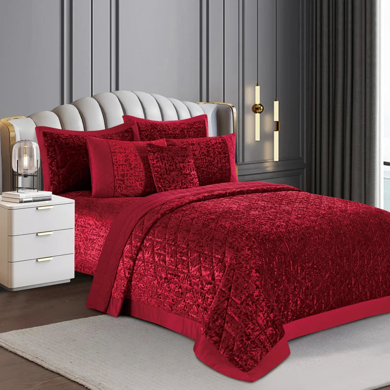 Luxury Quilted Plush Velvet Bedspread Comforter with Pillow Case