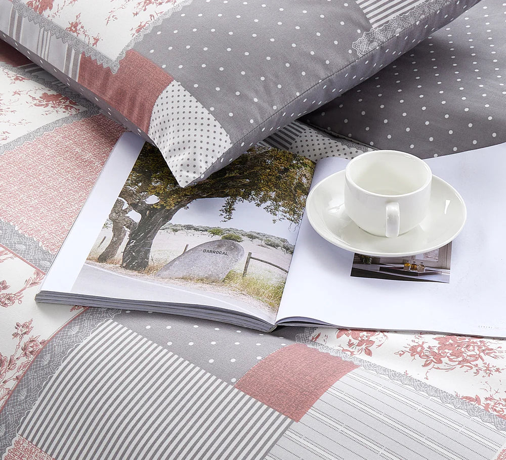 Breathable Microfibre Quilt Duvet Cover Set With Fitted Sheet and Pillow Case – Complete Bedding Set