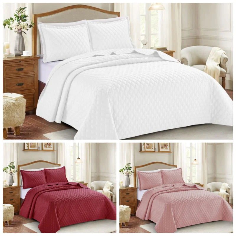 Inspiration Embossed Pattern Quilted Bedspread Comforter with Pillow Case