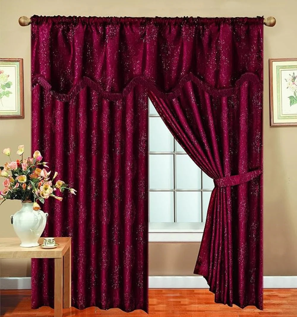 Jacquard Pelmet Fully Lined Heavy Pencil Pleat Malta Window Curtains– Complete Set with 2 Curtain Panels + 1 Pelmet