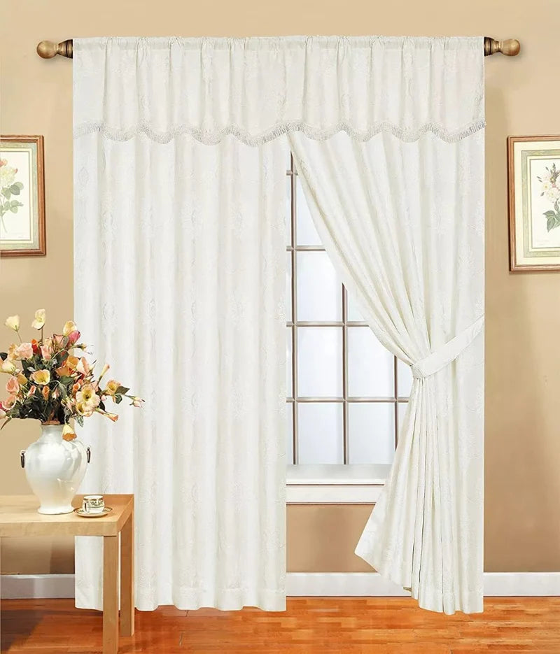 Jacquard Pelmet Fully Lined Heavy Pencil Pleat Malta Window Curtains– Complete Set with 2 Curtain Panels + 1 Pelmet