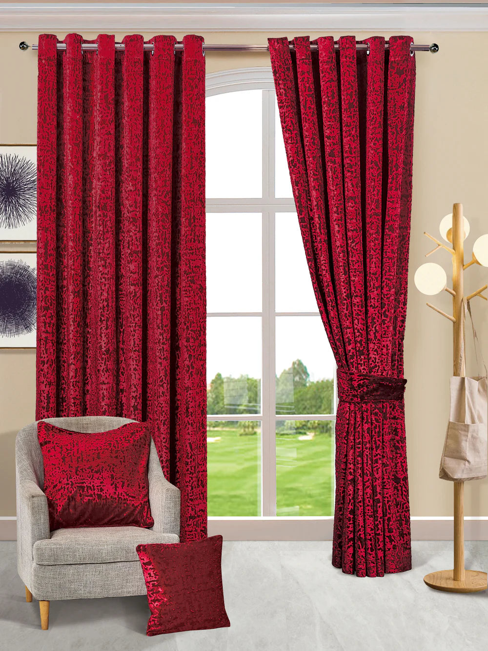 Luxury Plush Velvet Ring Top Curtains for Windows – Complete Set with 2 Curtain Panels & Tiebacks