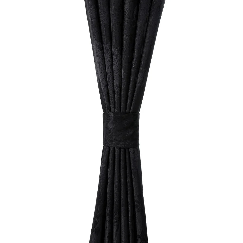 Virginia Fully Lined Jacquard Pencil Pleat Curtains for Windows – Complete Set with 2 Curtain Panels + 2 Tie Backs