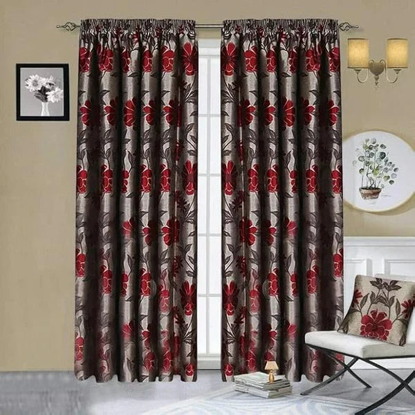 Antalya Floral Jacquard Fully Lined Pencil Pleat Window Curtains– Complete Set with 2 Curtain Panels + 2 Tie Backs