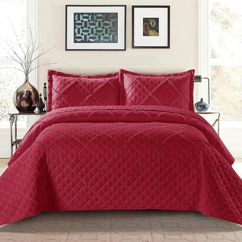 Lightweight Embossed Quilted Ruffle Bedspread Comforter with Pillow Case