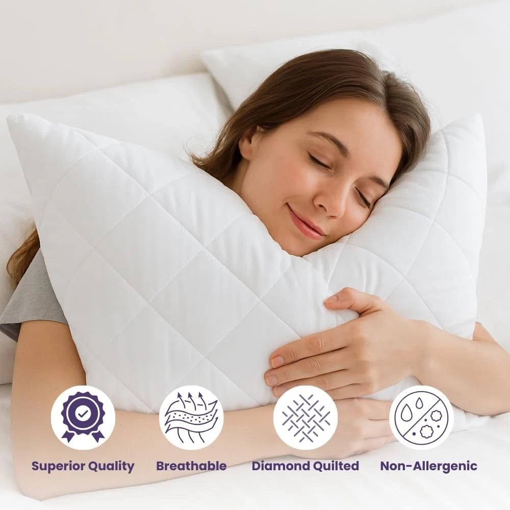 2 x Quilted Pillow Protectors 100% Cotton Breathable Soft Pillow Cover Pair UK