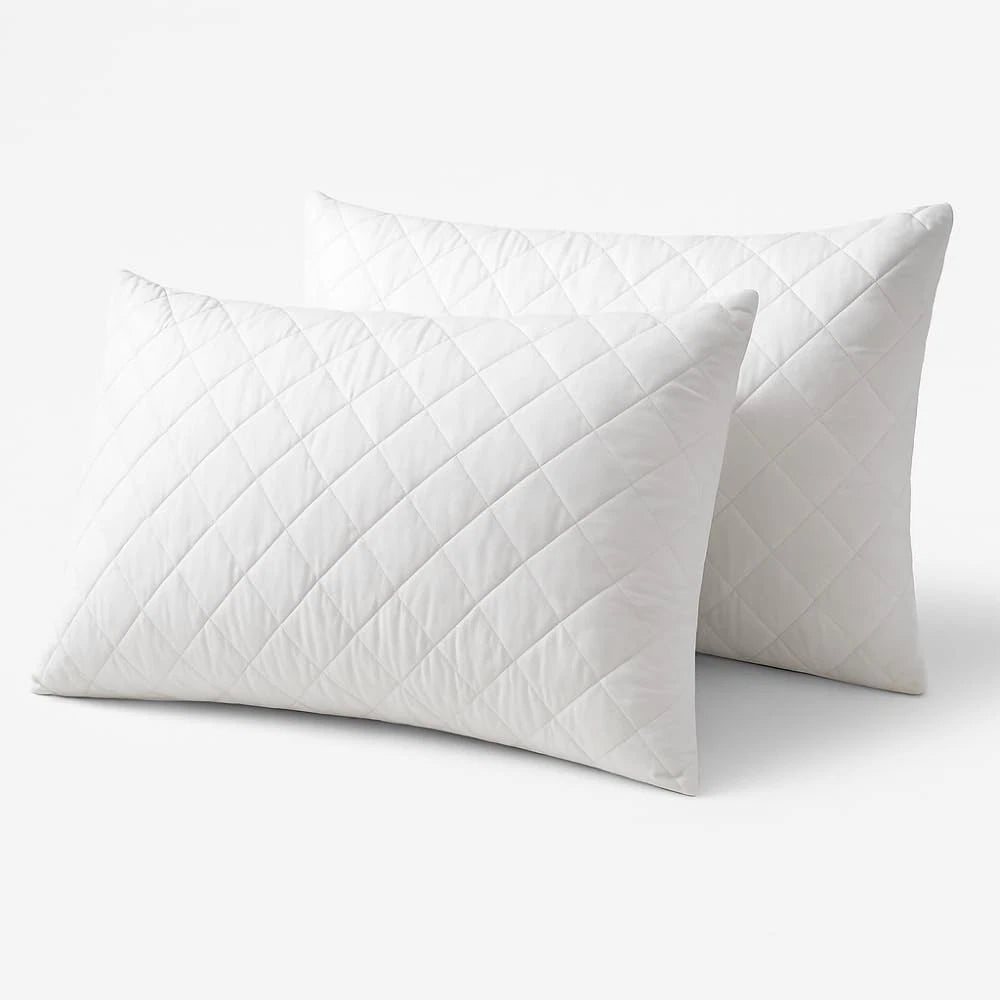2 x Quilted Pillow Protectors 100% Cotton Breathable Soft Pillow Cover Pair UK