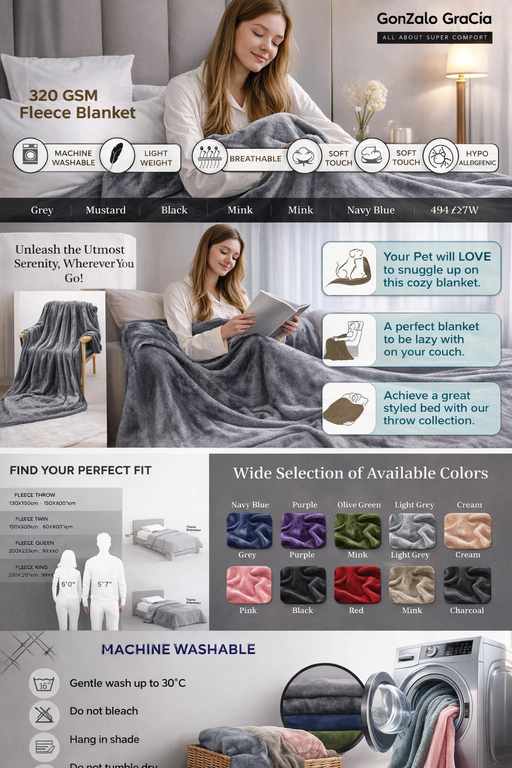 Fluffy Fleece Blanket Single, Double, King & Super King