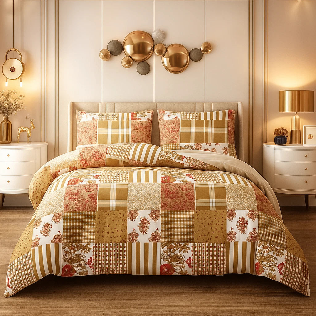 Breathable Microfibre Quilt Duvet Cover Set With Fitted Sheet and Pillow Case – Complete Bedding Set