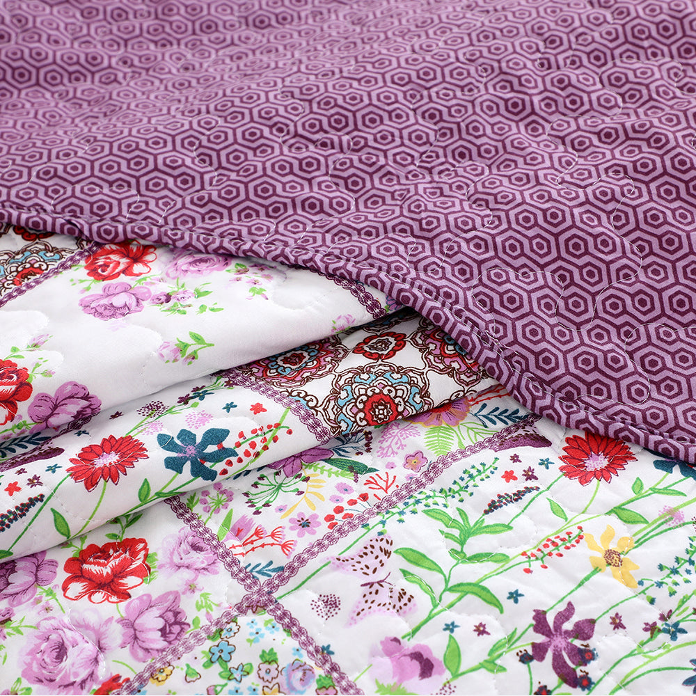 3 Piece Printed Patchwork Bedspread
