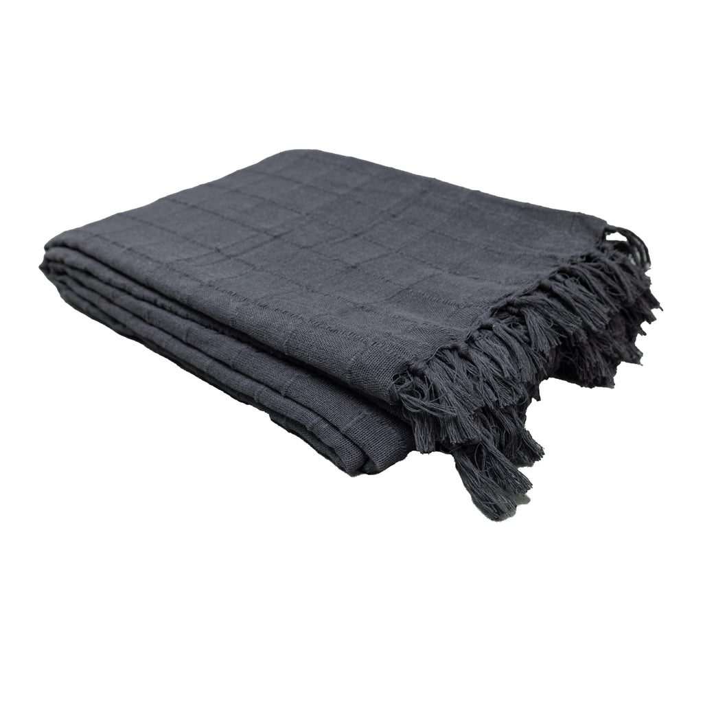 100% Cotton Throw Reversible Dark Grey Blankets (Batten Pattern)