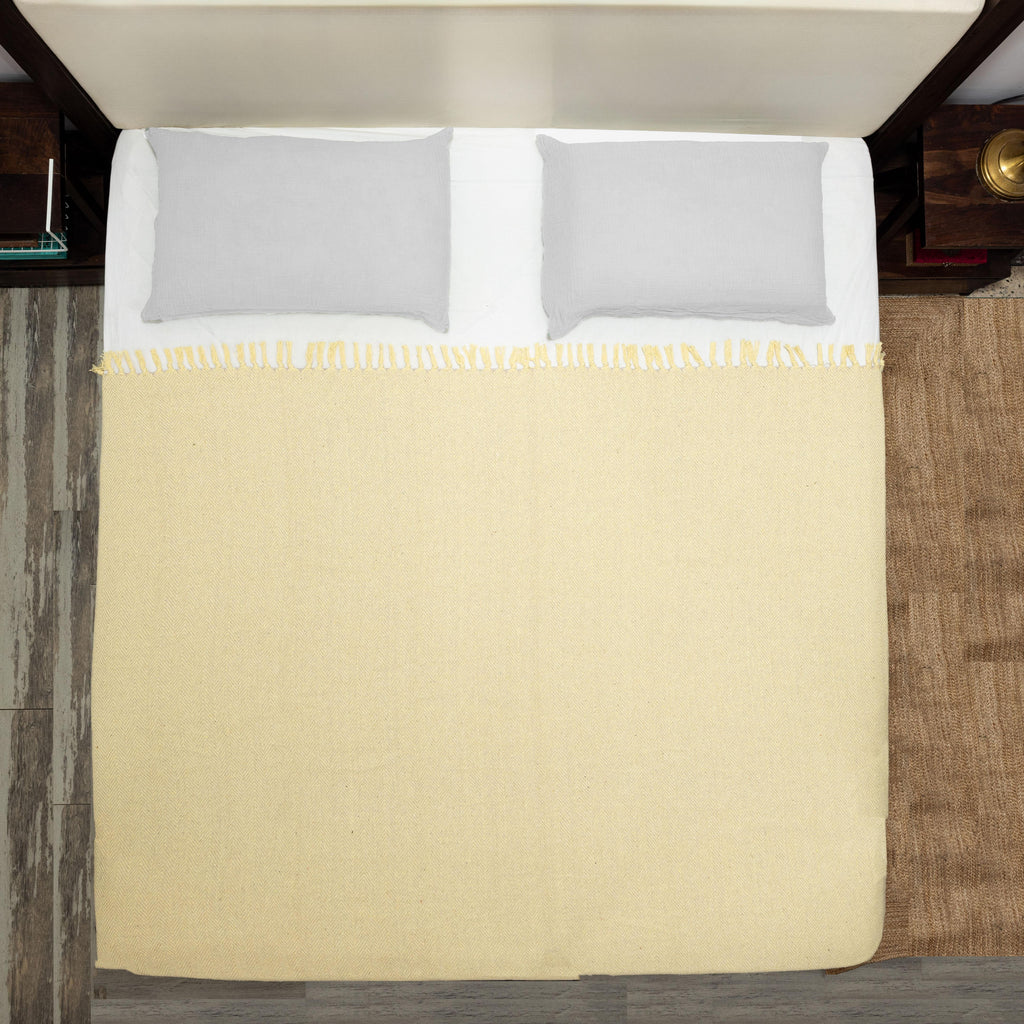 100% Cotton Throw Reversible Lime Yellow Blankets (Herringbone Pattern)