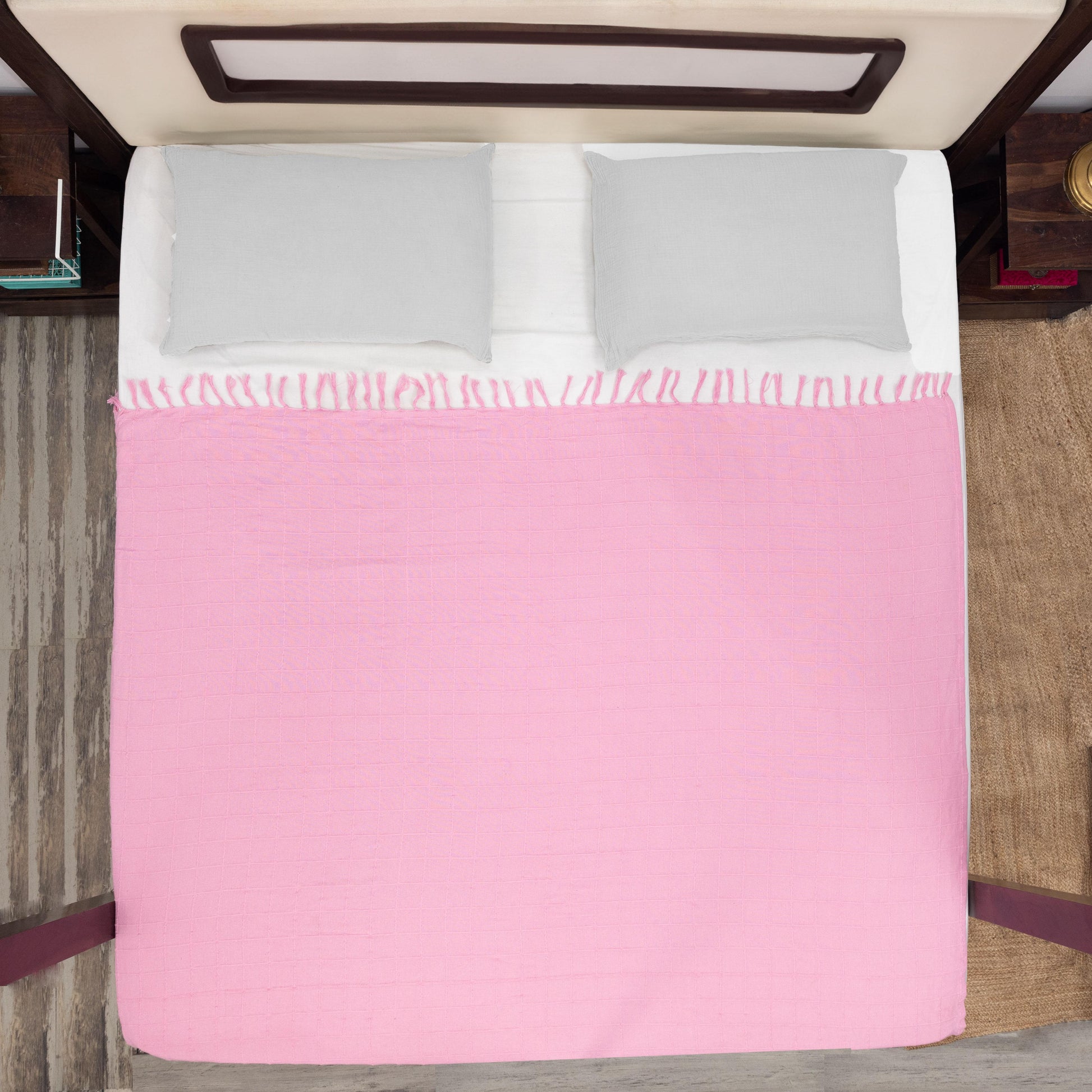 100% Cotton Throw Reversible Blush Pink Blankets (Batten Pattern)