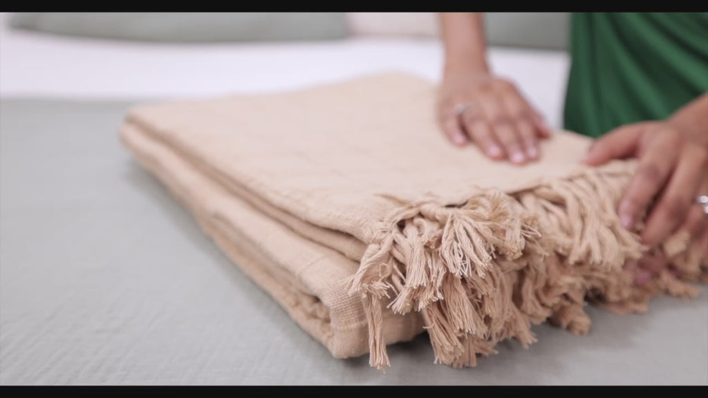 100% Cotton Throw Reversible Beige Blanket (Batten Pattern)