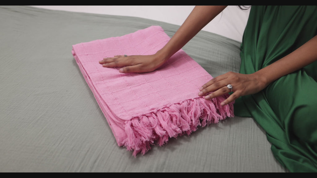 100% Cotton Throw Reversible Blush Pink Blankets (Batten Pattern)